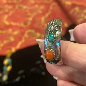 The perfect size hoop! Sterling silver, turquoise, and coral hoop earrings.